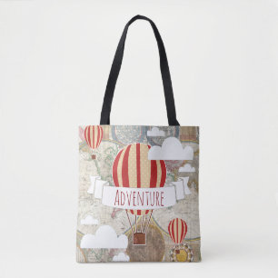 Hot Air Balloon & World Map Vintage Traveller Tote Bag