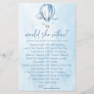 Hot Air Balloon Would She Rather Baby Shower Game