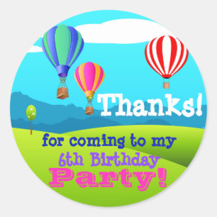 Hot Air Balloons 6th Birthday Party Favour Sticker