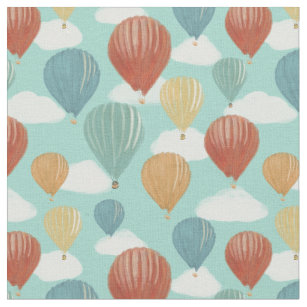 Hot Air Balloons and White Clouds Patterned Fabric