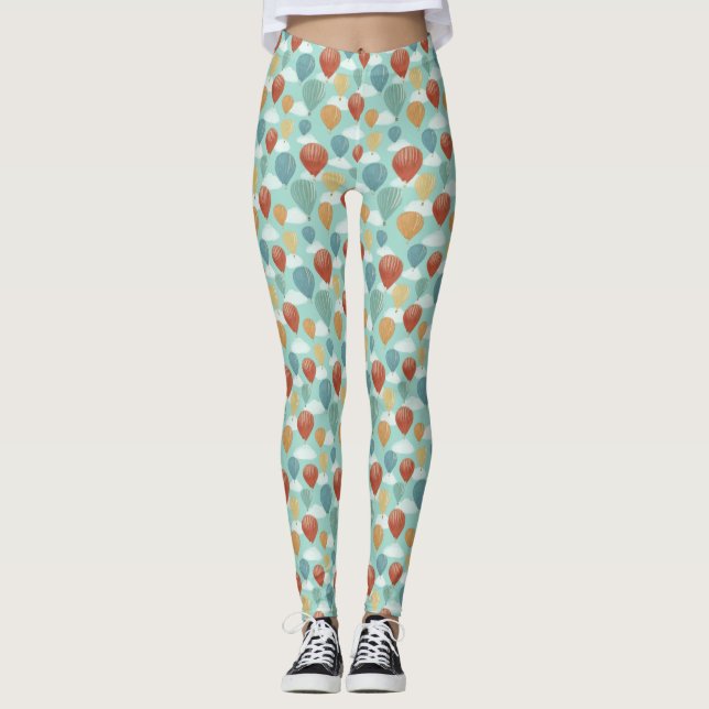 Hot Air Balloons and White Clouds Patterned Leggings (Front)
