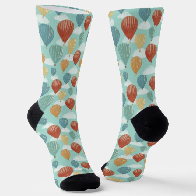 Hot Air Balloons and White Clouds Patterned Socks (Angled)