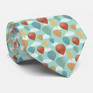 Hot Air Balloons and White Clouds Patterned Tie