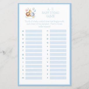 Hot Air Balloons Animals A-Z Baby Shower Game