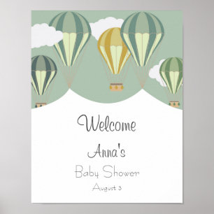 Hot air balloons baby shower welcome poster