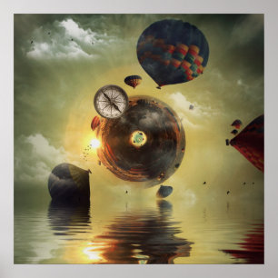 Hot air balloons black hole vortex poster