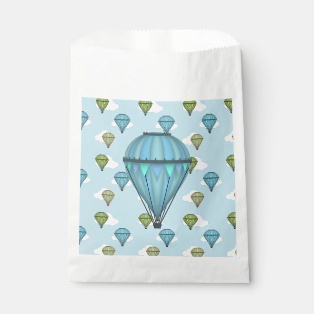 Hot Air Balloons Blue and Green Cloudy Sky Favour Bags (Front)