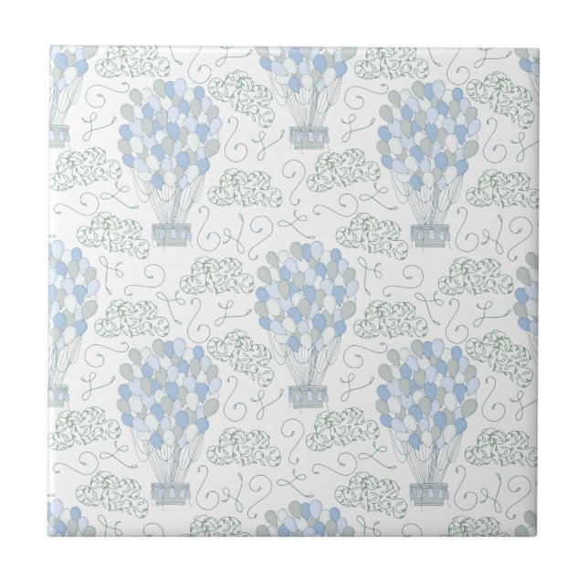 Hot air balloons blue nursery home decor wall art tile (Front)