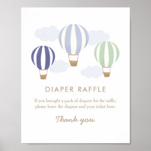 Hot Air Balloons Boy Baby Shower Diaper Raffle Poster
