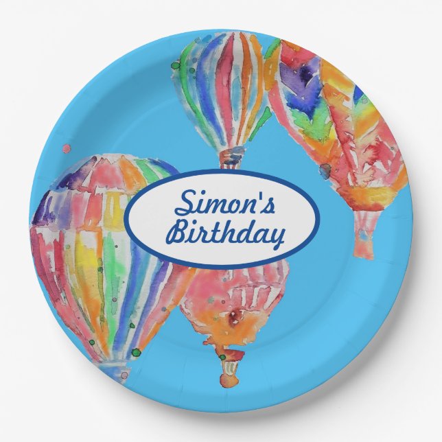 Hot Air Balloons Boys Childs Birthday Party Plate (Front)