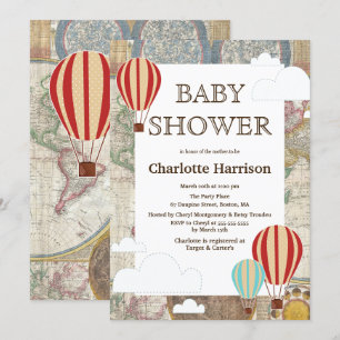 Hot Air Balloons & Clouds World Travel Baby Shower Invitation
