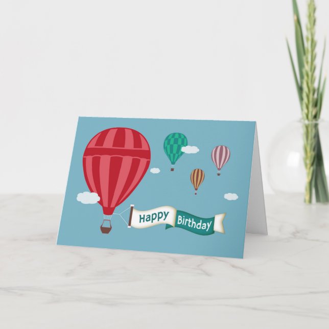 Hot Air Balloons Displaying Banner Birthday Card (Front)