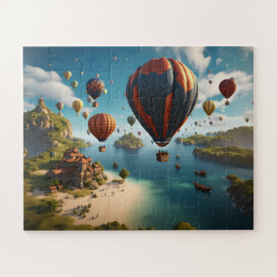 Hot Air Balloons Flying Over Island Jigsaw Puzzle