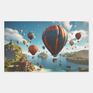 Hot Air Balloons Flying Over Island Rectangular Sticker