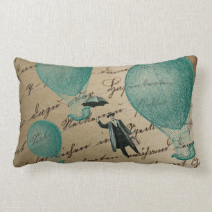 Hot Air Balloons Flying Umbrella Man Handwriting Lumbar Cushion
