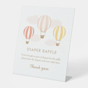 Hot Air Balloons Girl Baby Shower Diaper Raffle Pedestal Sign