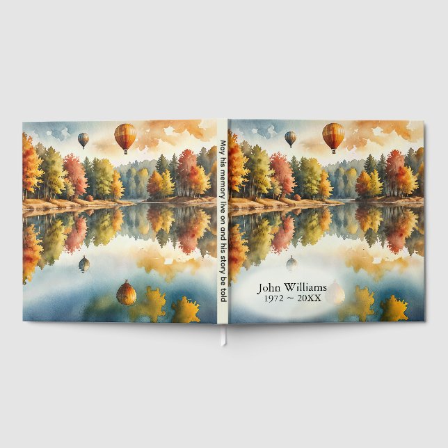 Hot Air Balloons Hovering Over an Autumn Lake Guest Book (Full)