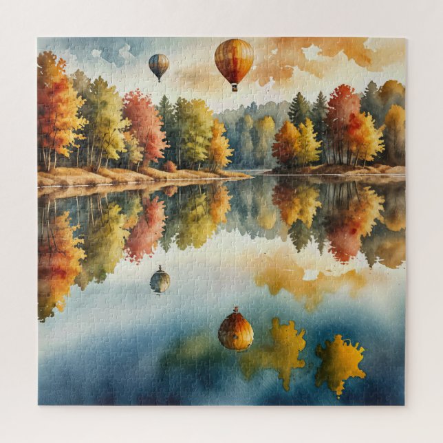 Hot Air Balloons Hovering Over an Autumn Lake Jigsaw Puzzle (Vertical)