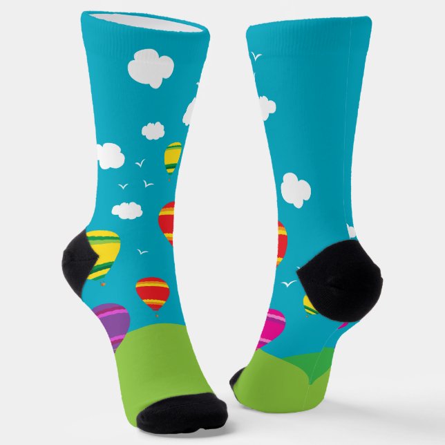Hot Air Balloons In Flight Colourful Socks (Angled)