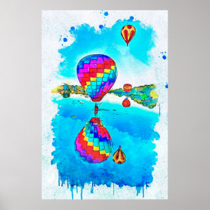 Hot Air Balloons in flight Poster