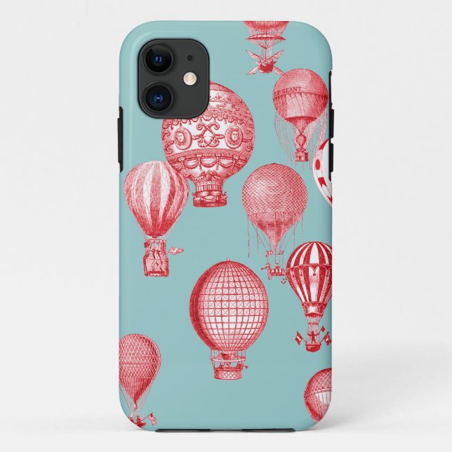 Hot Air Balloons in Flight, Red on Robins Egg Blue Case-Mate iPhone Case (Back)