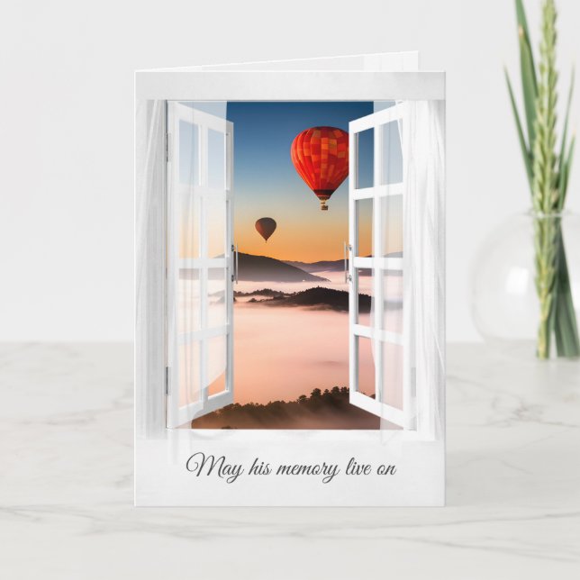 Hot Air Balloons in Mountain Mist Sympathy Card (Front)