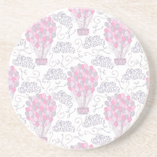 Hot air balloons in pink nursery art coaster
