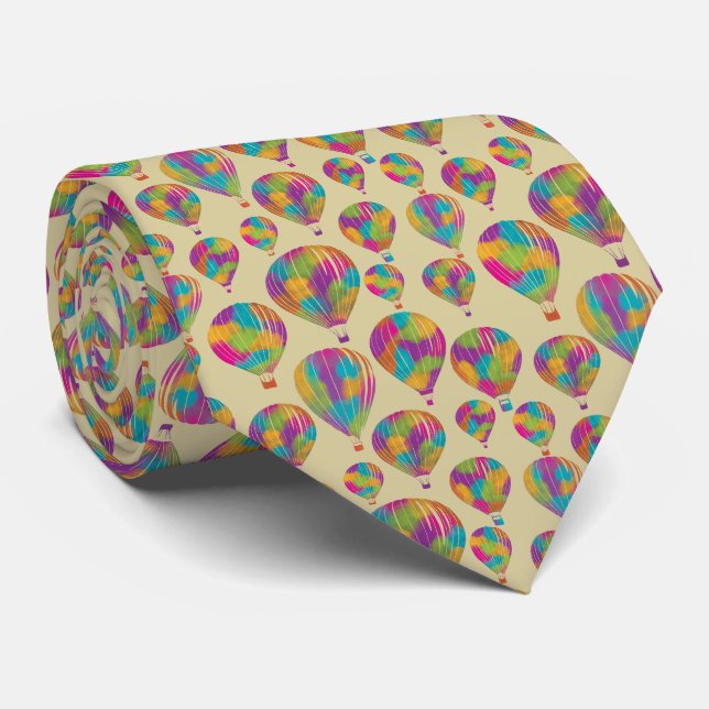 Hot Air Balloons in Rainbow Colours Patterned Tie (Rolled)