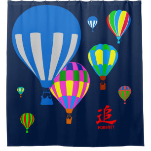 Hot Air Balloons in the sky - Pursuit - on blue Shower Curtain