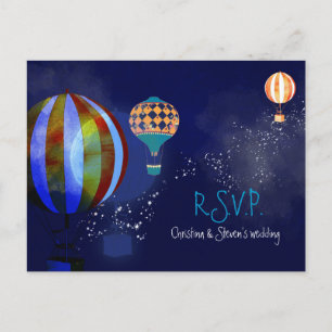 Hot Air Balloons Navy Wedding RSVP Invitation Postcard