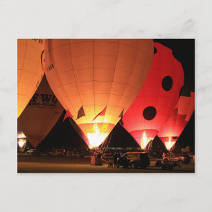 Hot air balloons night glow postcard