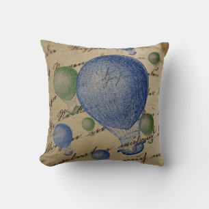 Hot Air Balloons on Handwriting Background Cotton Cushion