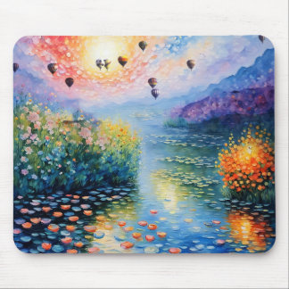 Hot air Balloons over pastel stream Mouse Mat
