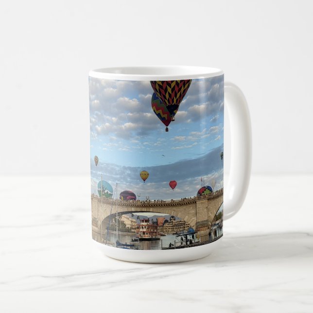 Hot Air Balloons over the London Bridge 2026 Coffee Mug (Front Right)