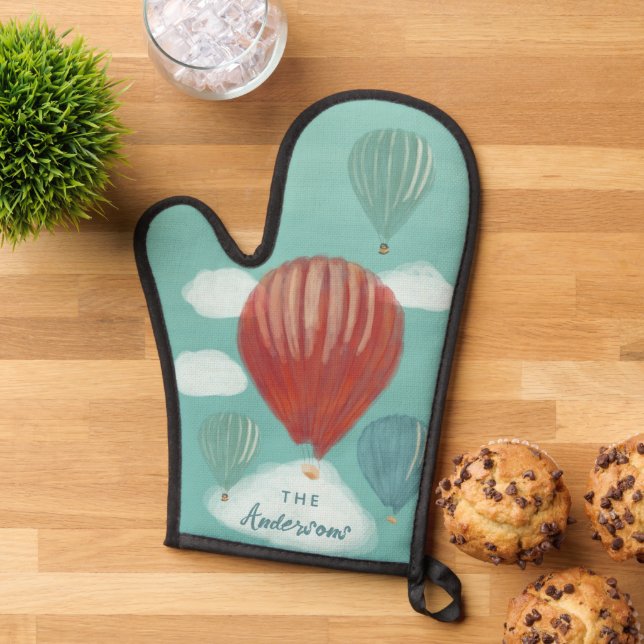 Hot Air Balloons Painted Illustration Personalised Oven Mitt (Top down)