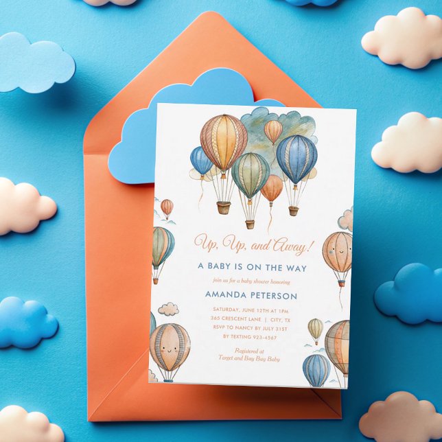 Hot Air Balloons Pastel Boy Travel Baby Shower Invitation (Creator Uploaded)