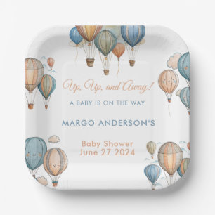 Hot Air Balloons Pastel Boy Travel Baby Shower Paper Plate