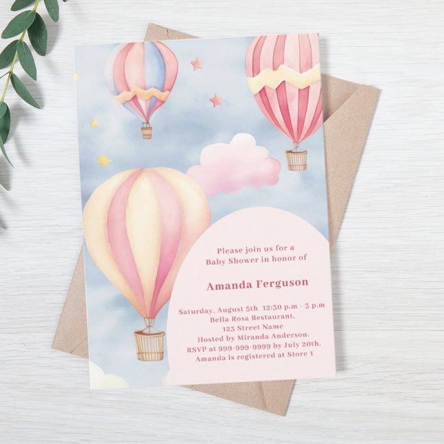 Hot air balloons pink girl  Baby Shower Invitation (Creator Uploaded)