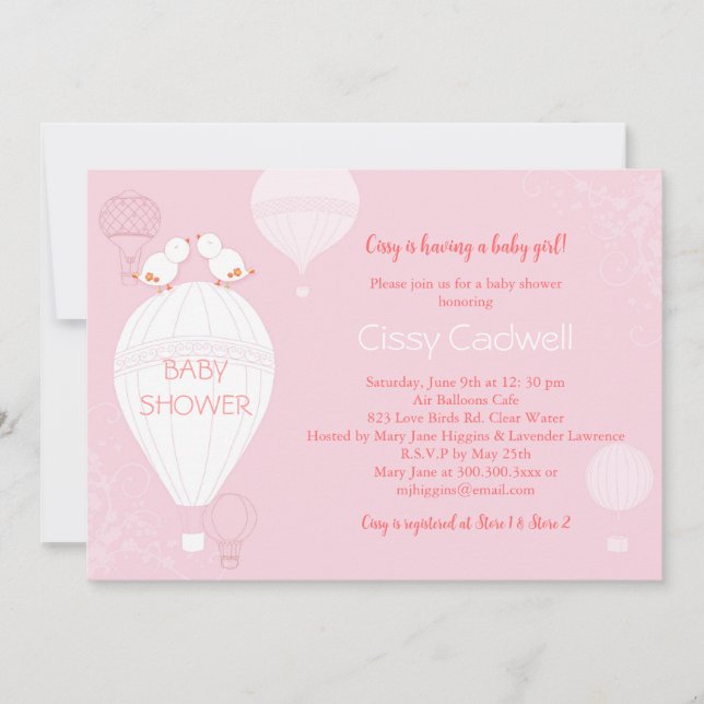 Hot Air Balloons Soft Pink Baby Girl Baby Shower Invitation (Front)