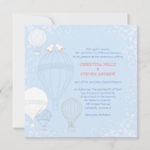 Hot Air Balloons Spring Baby Blue Wedding Invitation