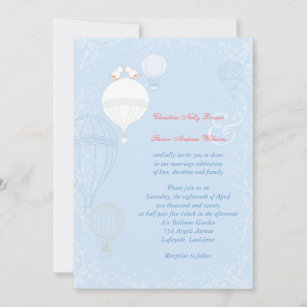 Hot Air Balloons Spring Baby Blue Wedding Invitation