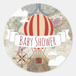 Hot Air Balloons Vintage Adventure Baby Shower Classic Round Sticker