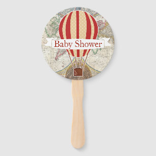 Hot Air Balloons Vintage Adventure Baby Shower Hand Fan