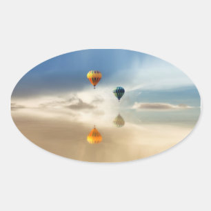 Hot Air Balloons Water Reflection Oval Sticker
