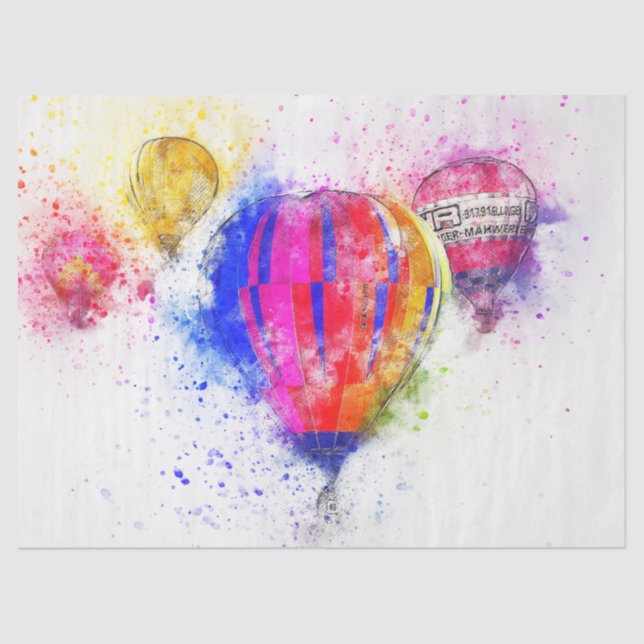 Hot Air Balloons Watercolor Decoupage Tissue Paper (Front)