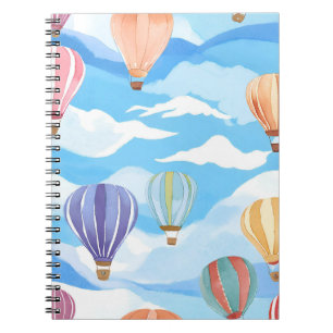 Hot Air Balloons Watercolor Painting Blue Notebook