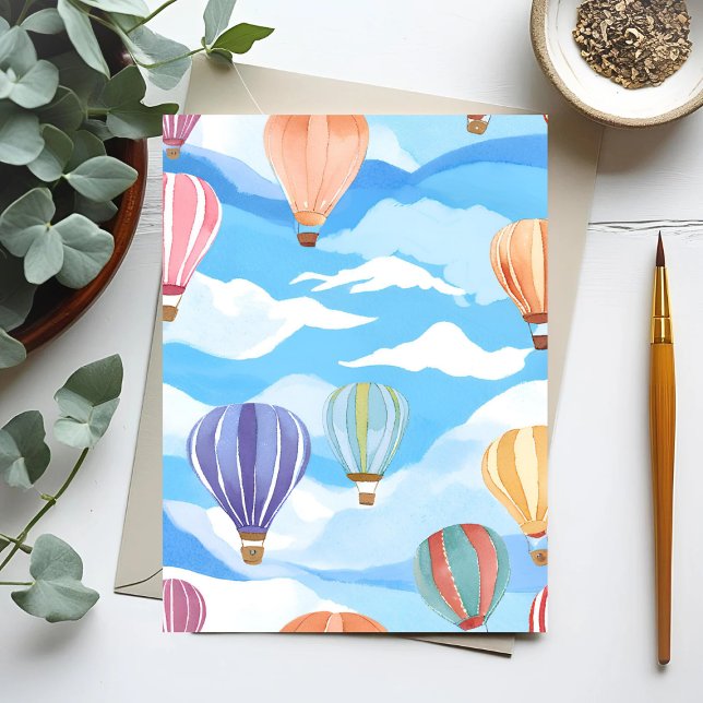 Hot Air Balloons Watercolor Painting Postcard (Creator Uploaded)