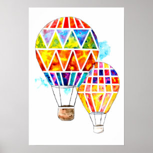 Hot Air Balloons Watercolor Poster