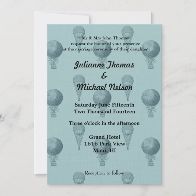 Hot Air Balloons Wedding Invitation (Front)