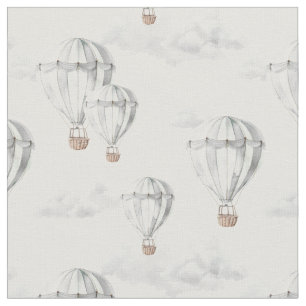 Hot air balloons whimsical nursery adventure grey fabric